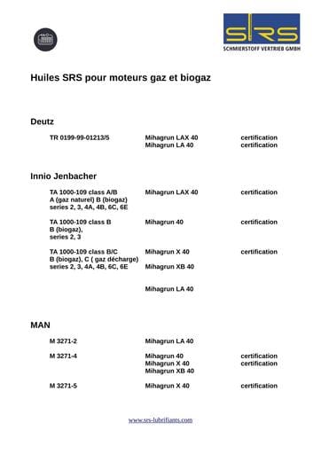 SRS selection gaz biogaz